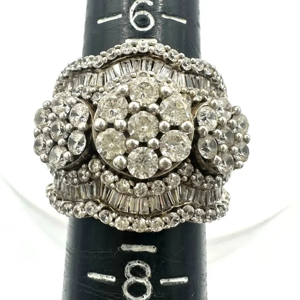 SJD 925 sterling silver gold vermeil cubic zirconia cocktail cluster ring size 7